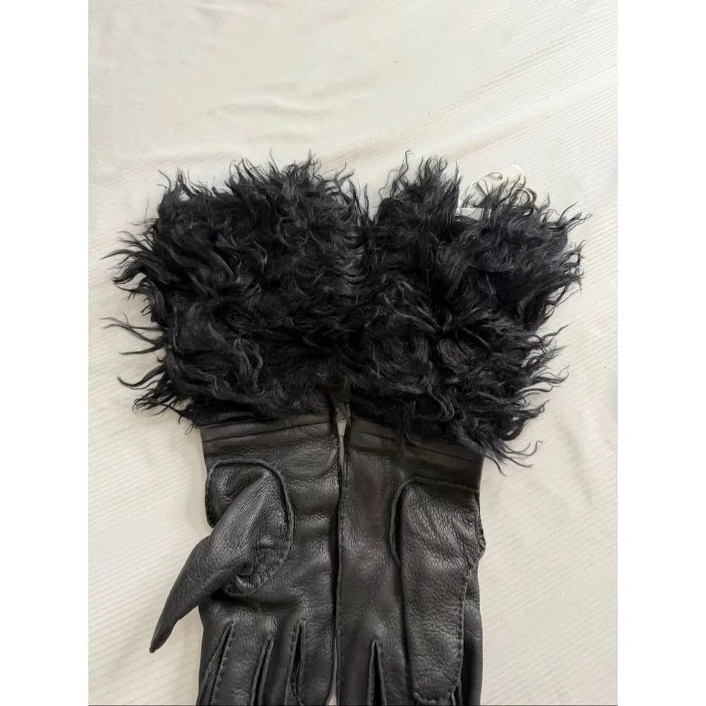 NWT Michael Kors Black Leather Mohair Gloves Size Small New